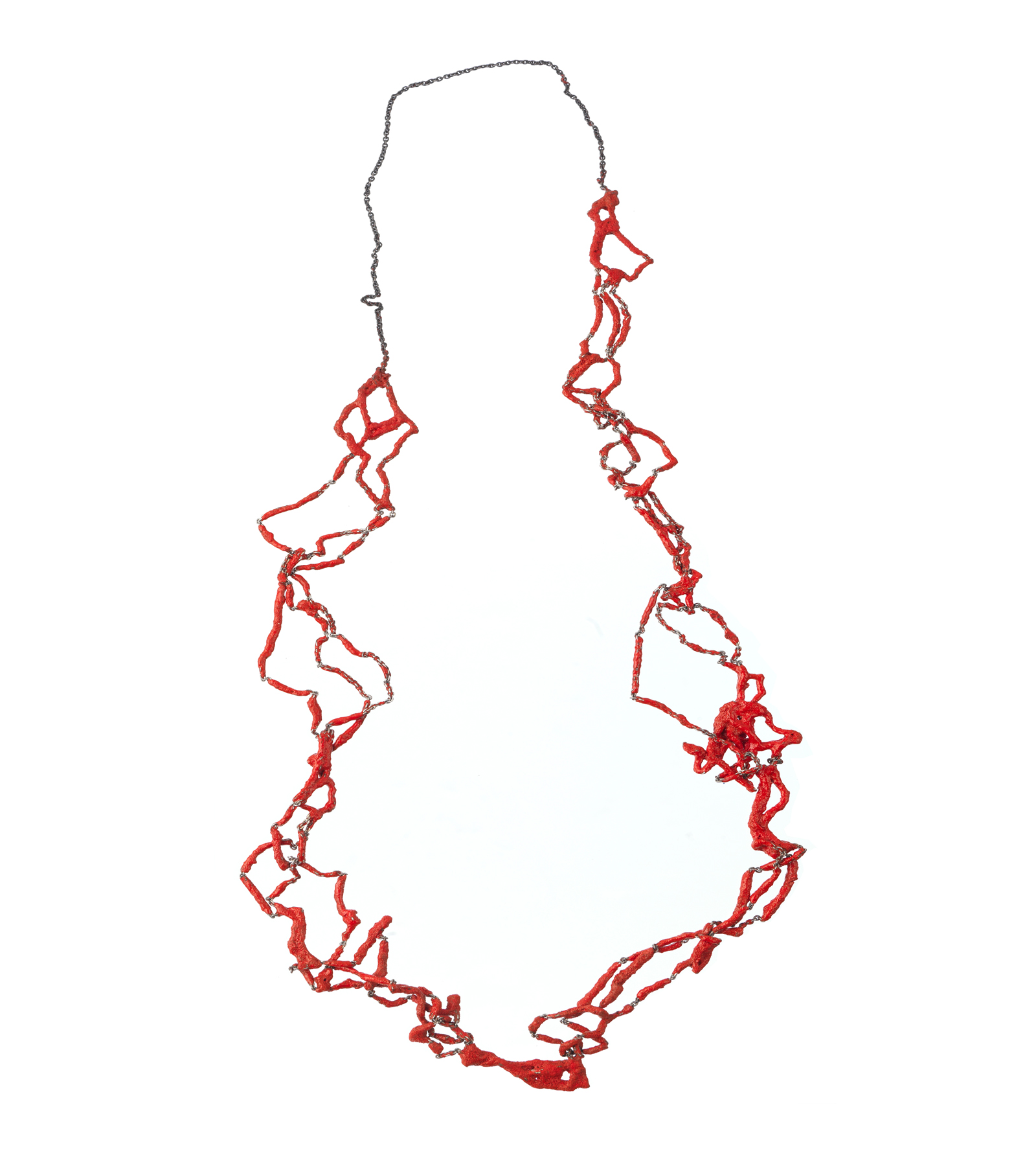 Coral Red Hand Knitted Necklace, 2010