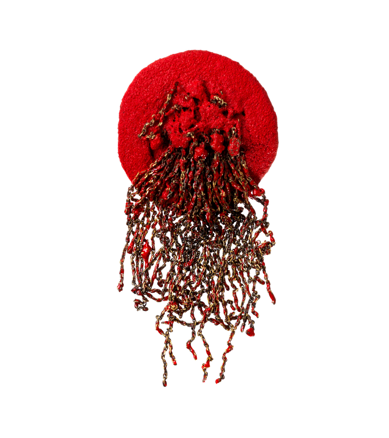 Coral Red Gold Chain Lapel Brooch, 2009